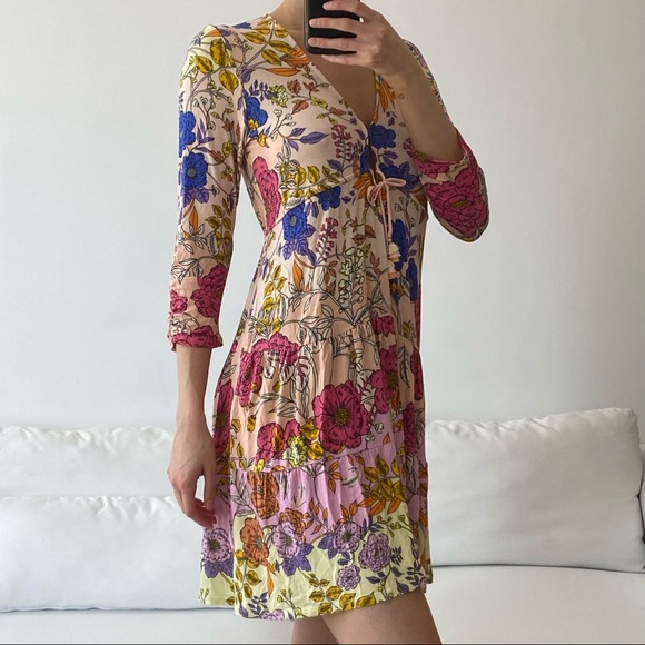 Hale Bob Floral Print Long Sleeve Mini Dress Size S - Picture 3 of 5